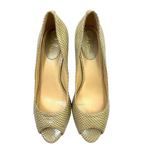Cole Haan Pump Snake Pattern Patent Slip On Beige Leather Women Sz 9.5B - Picture 6 of 10
